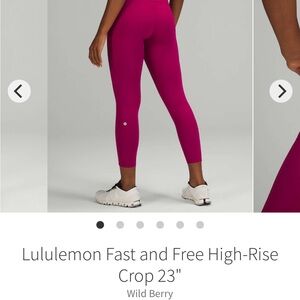 Lululemon Fast and Free High-Rise Crop 23"
Wild Berry